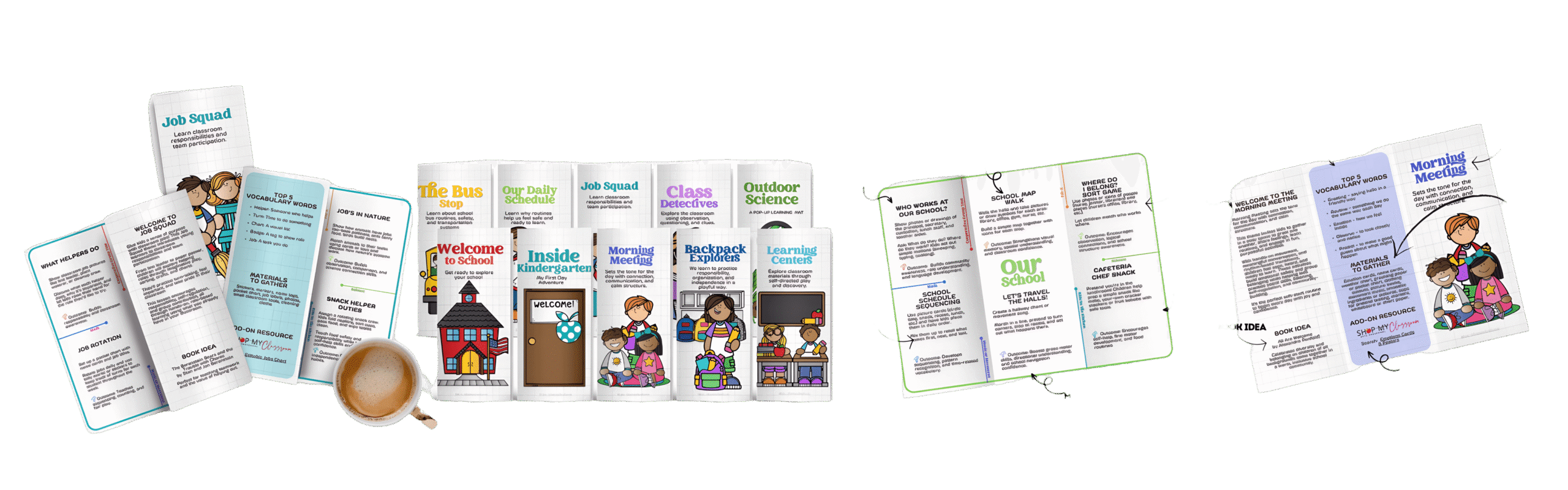a display of lesson plans as foldable lessons laid across the display -Foldable-Lesson-Demo